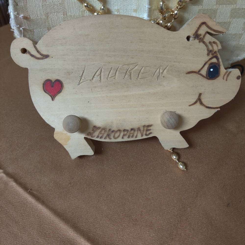Wooden Pig Wall Decor with Heart Design Name On Lauren On It From Poland